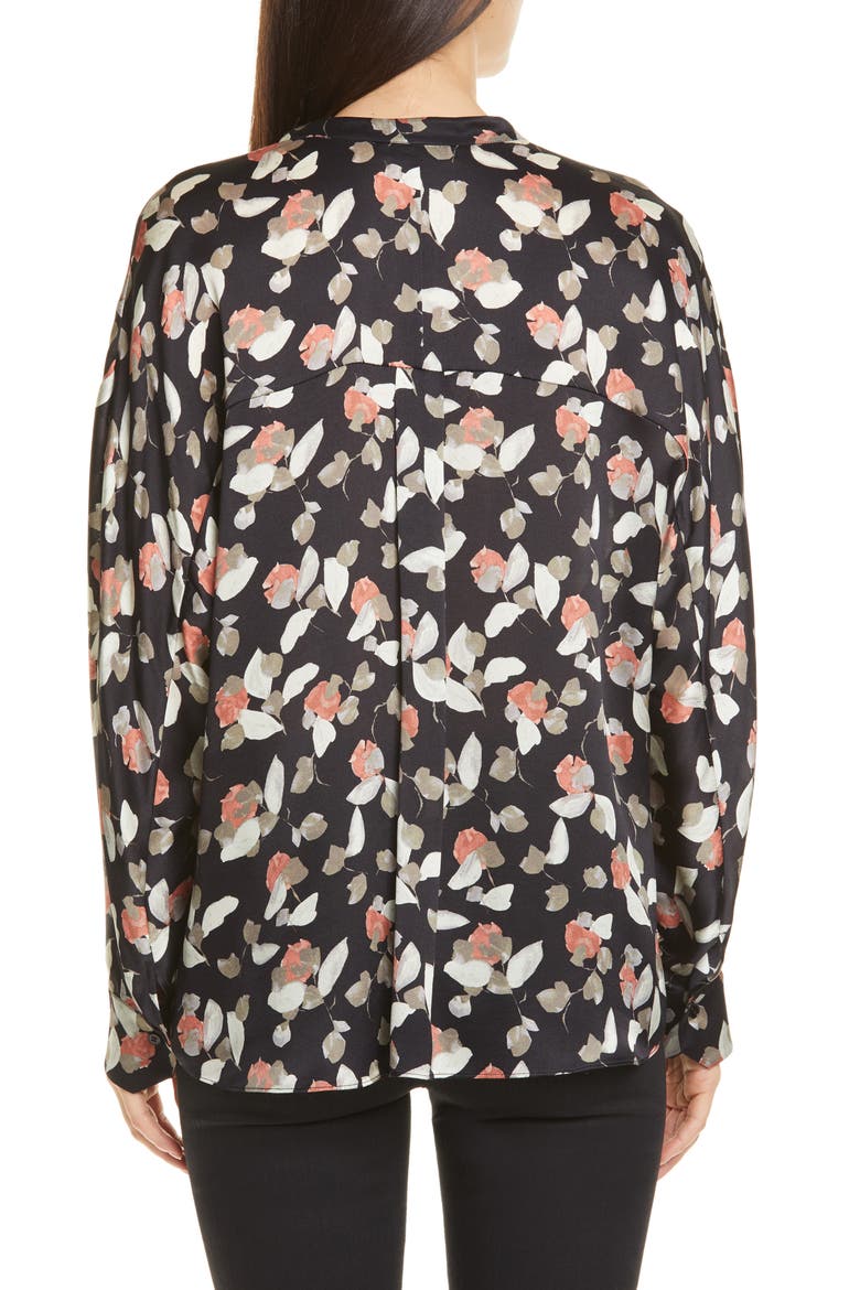 Watercolor Petal Silk Blouse, Alternate, color, BLACK