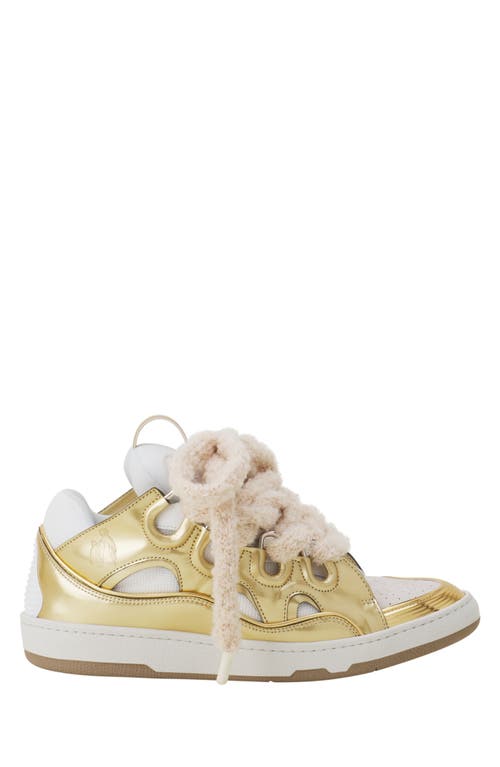 Lanvin Curb Metallic Leather Sneakers With Mesh Laces In Gold