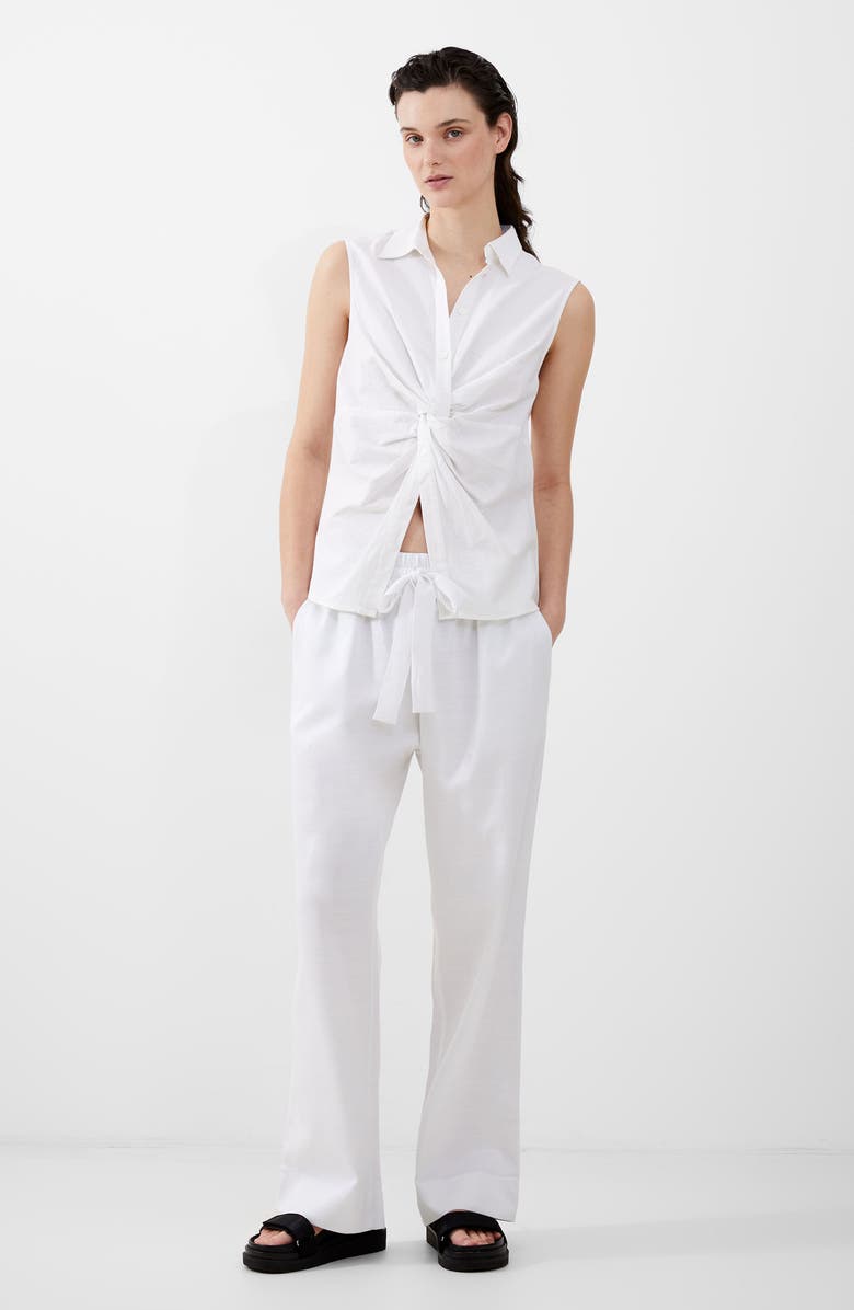 French Connection Twist Front Linen Blend Sleeveless Top, Alternate, color, Summer White