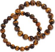 Sterling Forever Set of 2 Tiger's Eye Stone Beaded Stretch Bracelets