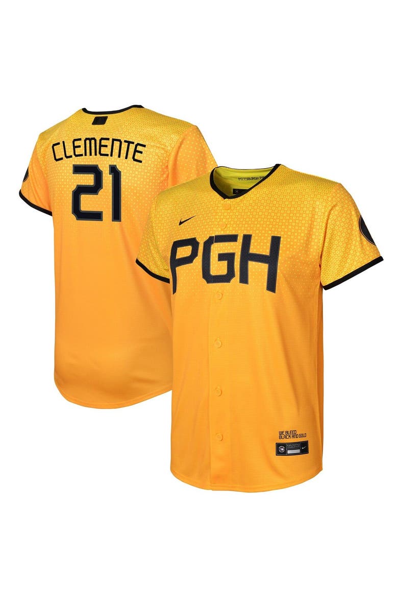 Preschool Nike Roberto Clemente Gold Pittsburgh Pirates City Connect Replica Player Jersey, Main, color, Gold