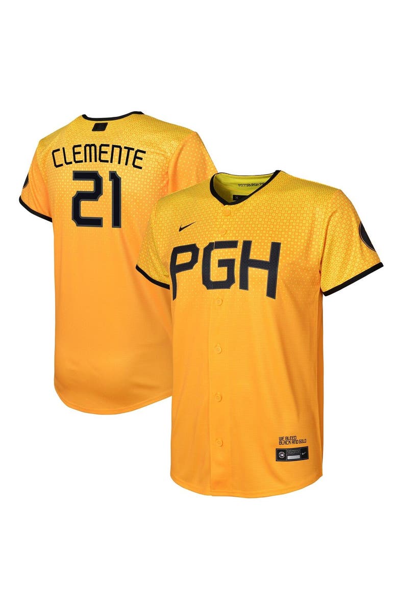 Nike Preschool Nike Roberto Clemente Gold Pittsburgh Pirates City Connect Replica Player Jersey, Main, color, 