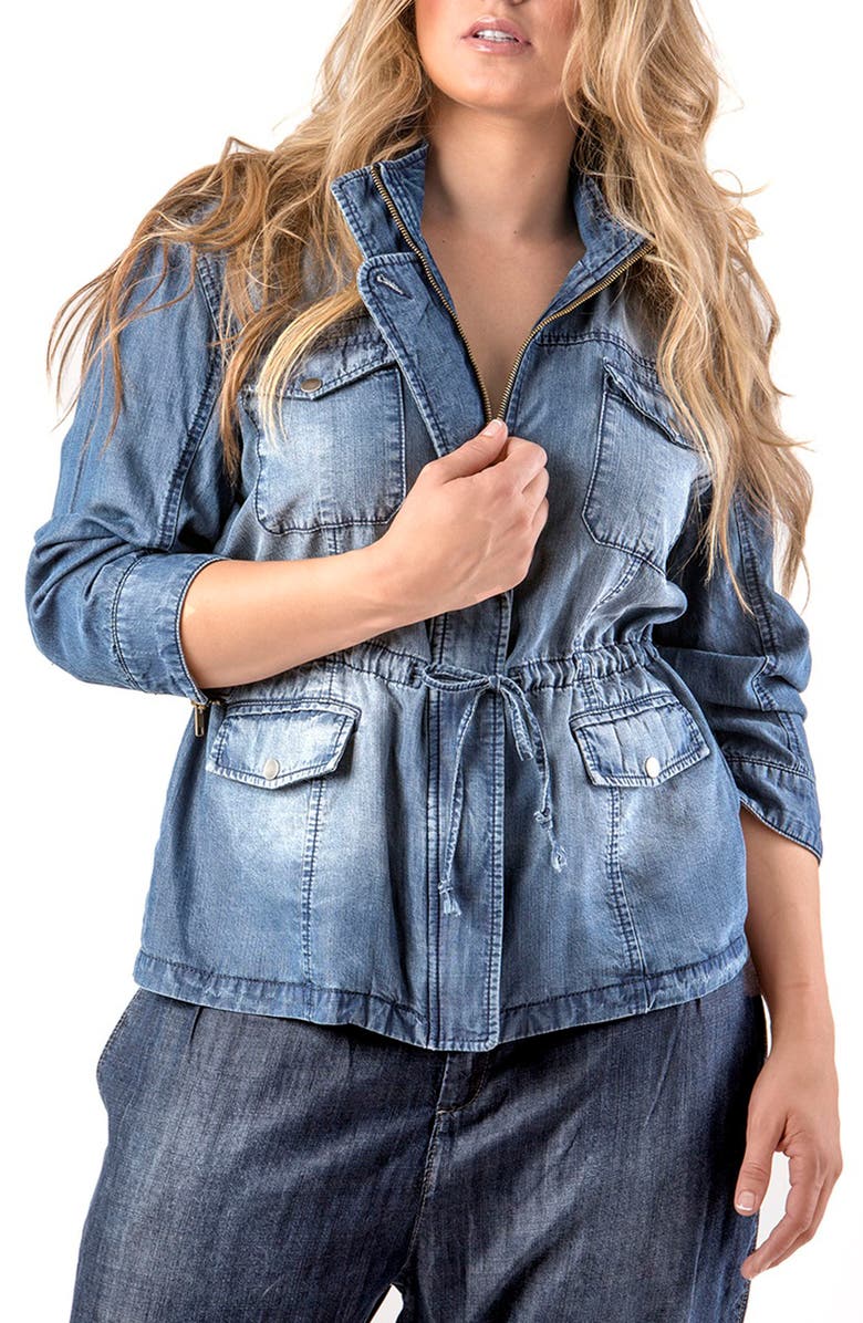 Standards & Practices Abby Zip Front Hooded Denim Jacket, Main, color, 