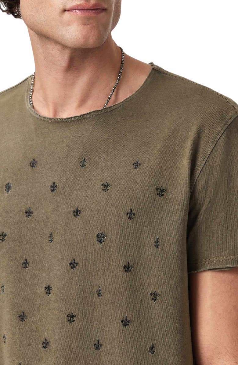 John Varvatos Fleur de Lis Embroidered T-Shirt, Alternate, color, Eucalyptus