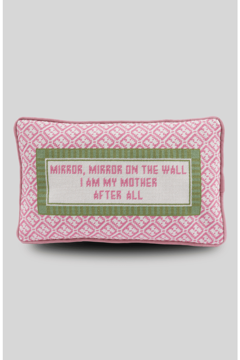 Mirror Mirror Needlepoint Pillow, Main, color, Bright Pink