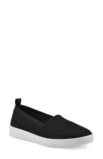 White Mountain Footwear Upright Woven Slip-on Sneaker In Black Fabric