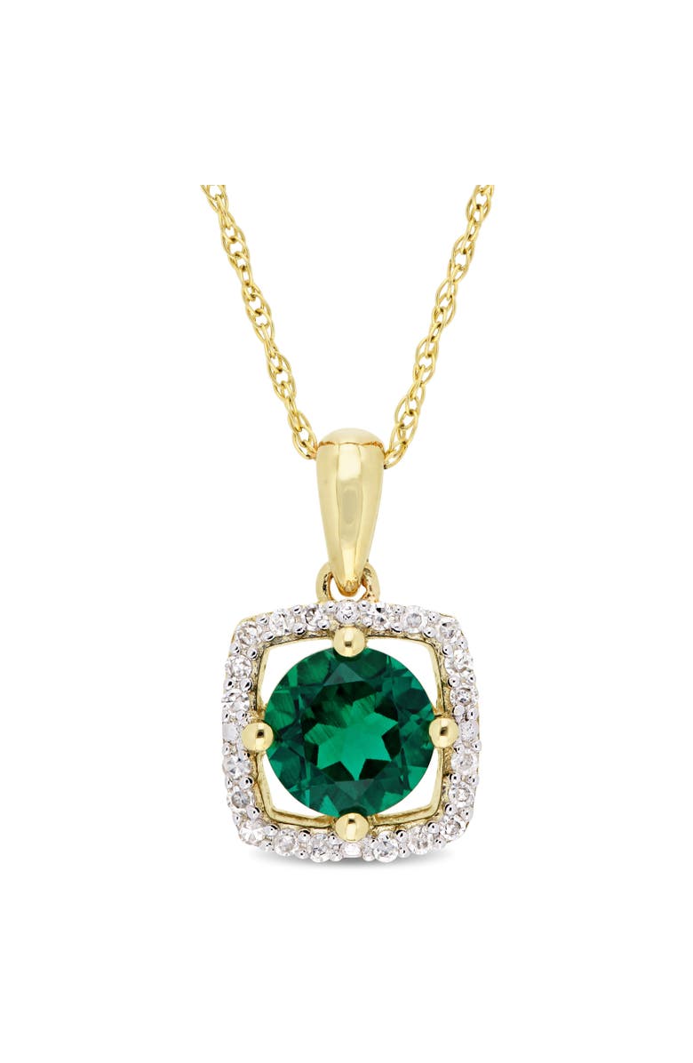 Julianna B. Gemstone & Diamond Square Halo Necklace 10K, Main, color, Created Emerald/Gold