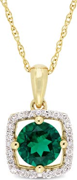 Julianna B. Gemstone & Diamond Square Halo Necklace 10K