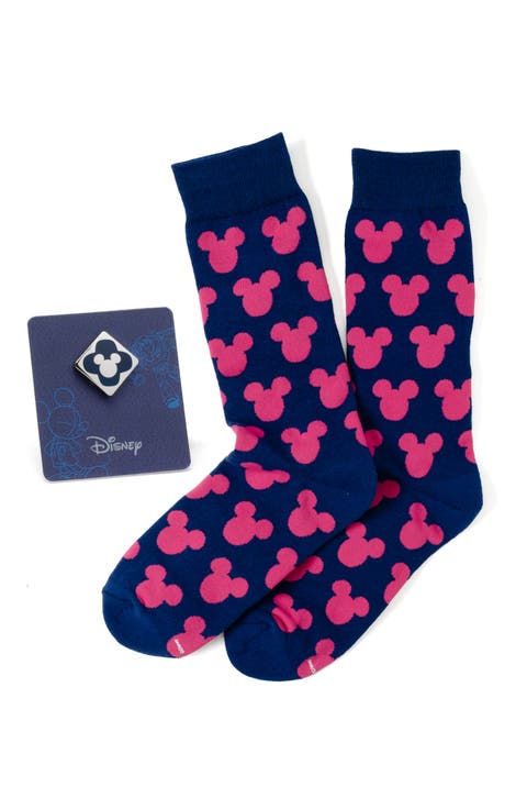 Mickey Pink Silhouette Crew Socks & Lapel Pin Set