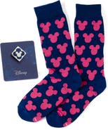 Cufflinks, Inc. Mickey Pink Silhouette Crew Socks & Lapel Pin Set