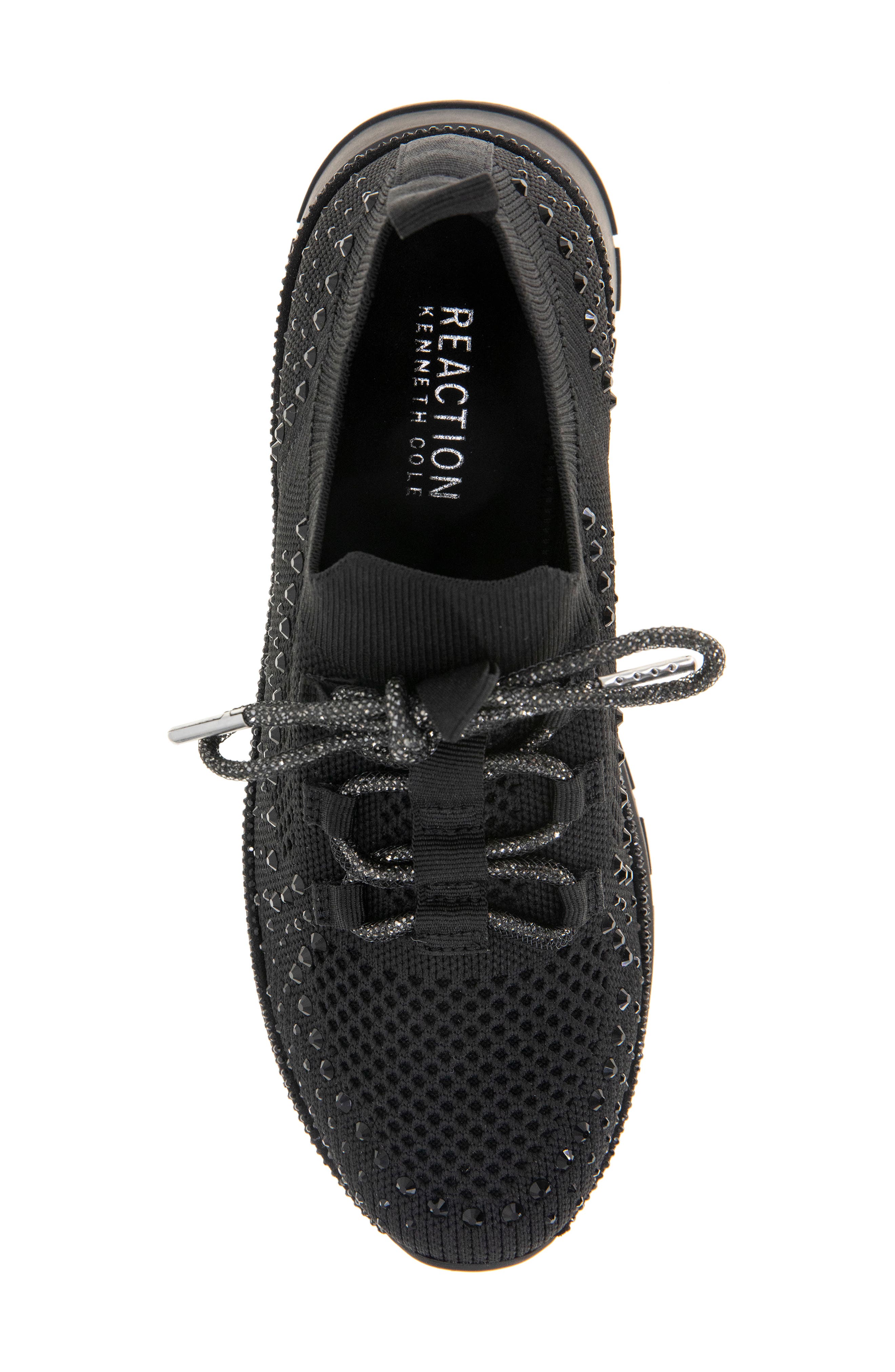 Reaction Kenneth Cole Kacey Rhinestone Knit Sneaker, Alternate, color, Black Knit