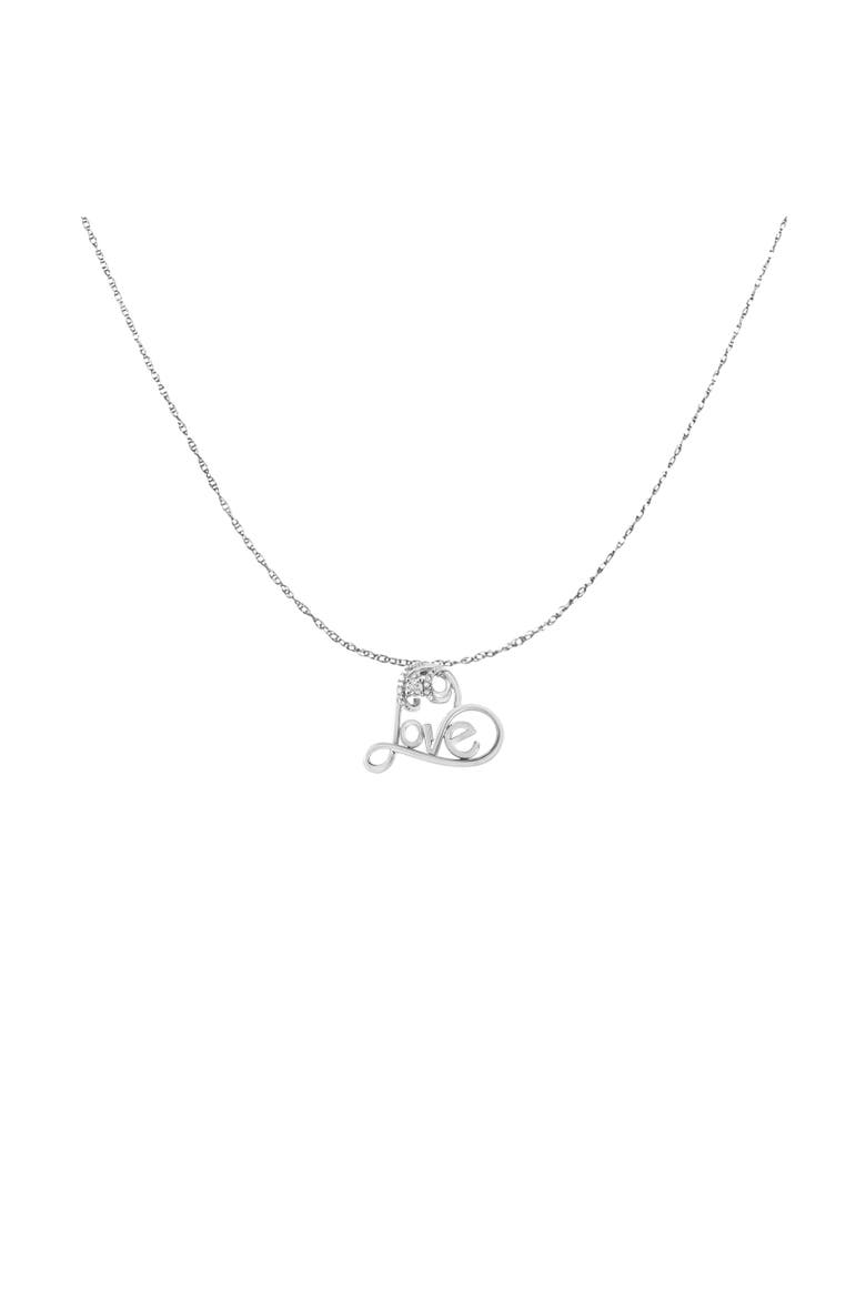 Silver 1/10 Cttw Round Diamond Accented Open Heart with Love Pendant Necklace, Alternate, color, White