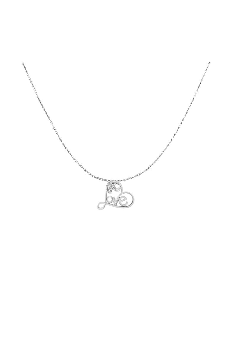 Haus of Brilliance Silver 1/10 Cttw Round Diamond Accented Open Heart with Love Pendant Necklace, Alternate, color, White