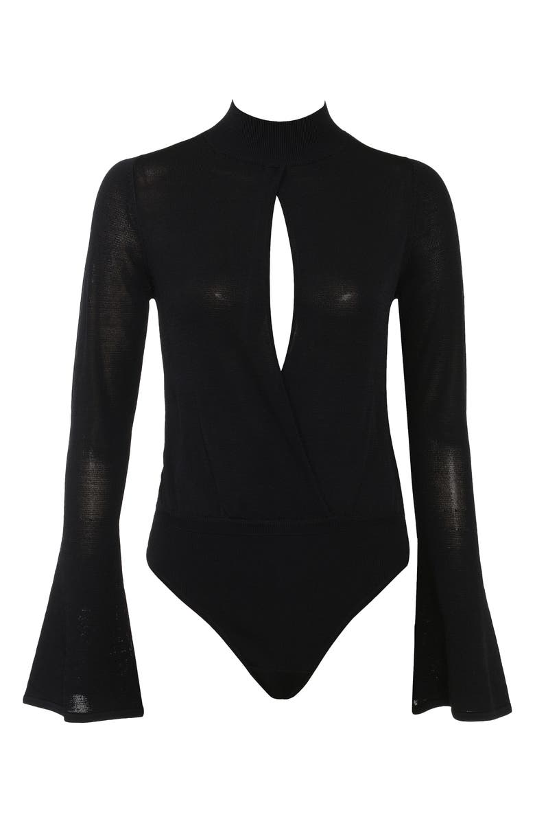 HOUSE OF CB Lois Long Sleeve Sweater Bodysuit, Alternate, color, Black