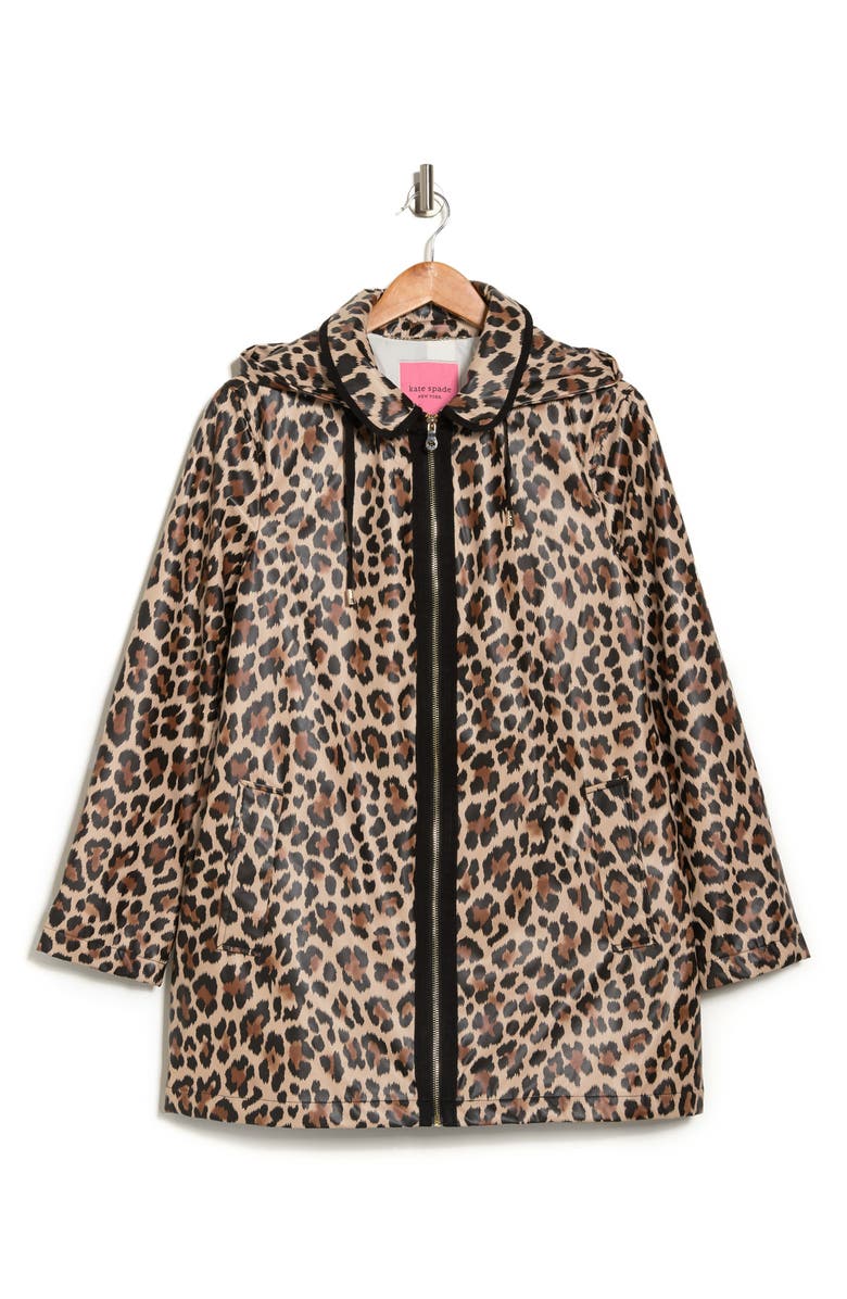 Kate Spade New York leopard print a-line rain jacket, Alternate, color, 