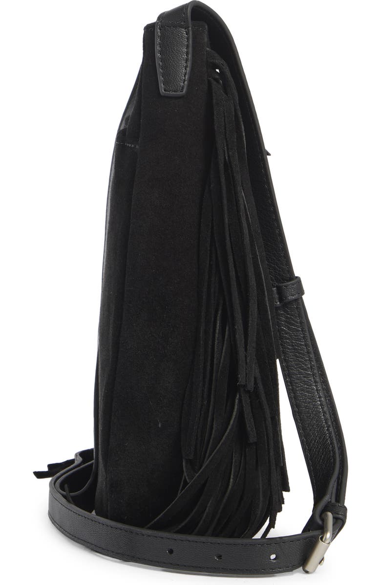 Lucky Brand Bran Nyra Suede Fringe Crossbody Bag, Alternate, color, Black