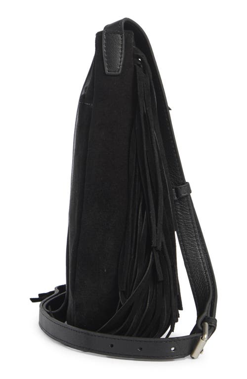 Lucky Brand Bran Nyra Suede Fringe Crossbody Bag In Black