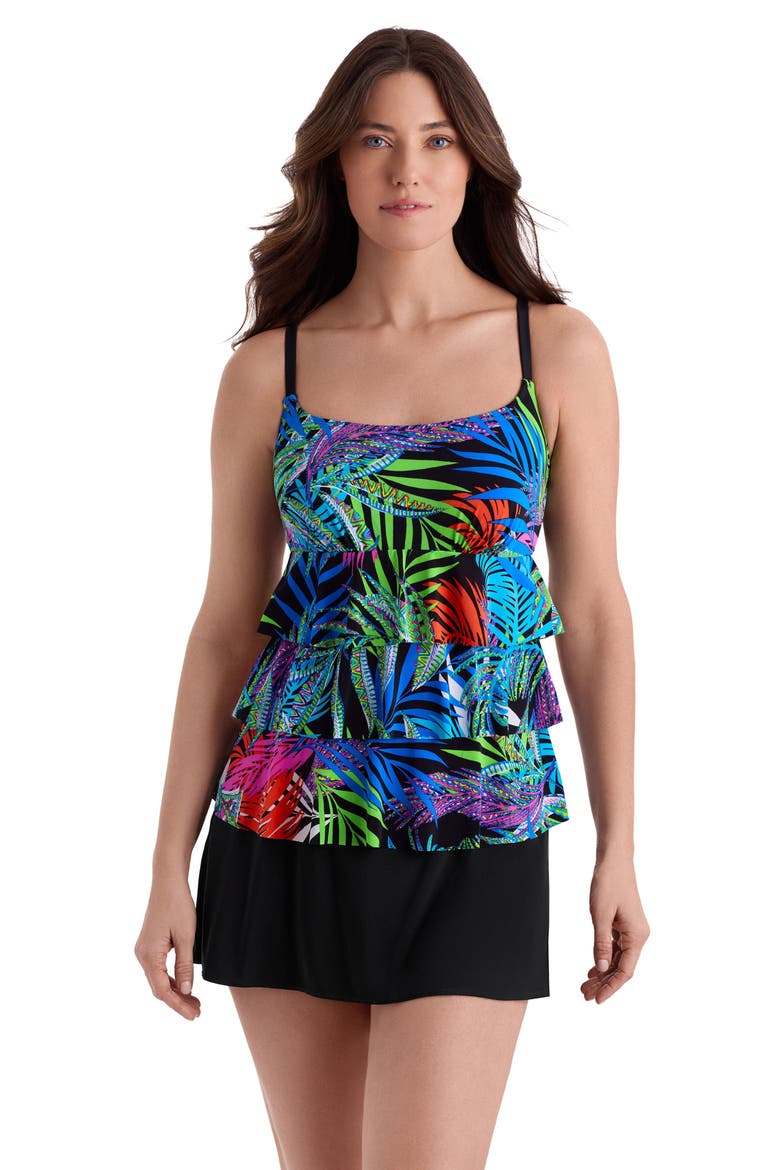 Faux Ruffle Skirtini Long Torso Swimsuit, Main, color, Jungle Boogie