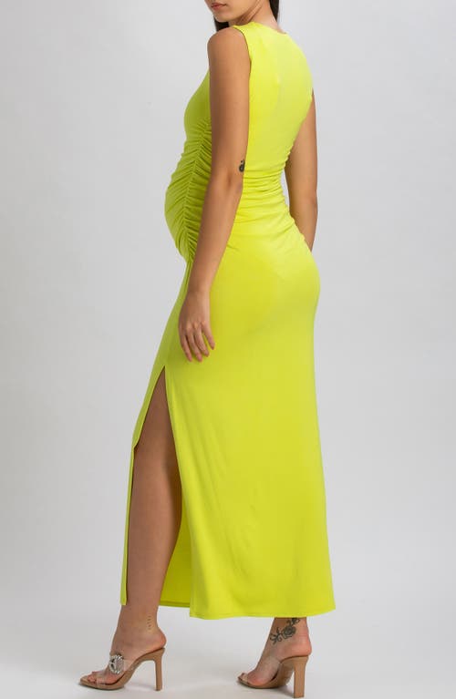 Pietro Brunelli Maternity Maternity Sleeveless Side-ruched Blossom Maxi Split Dress In Green