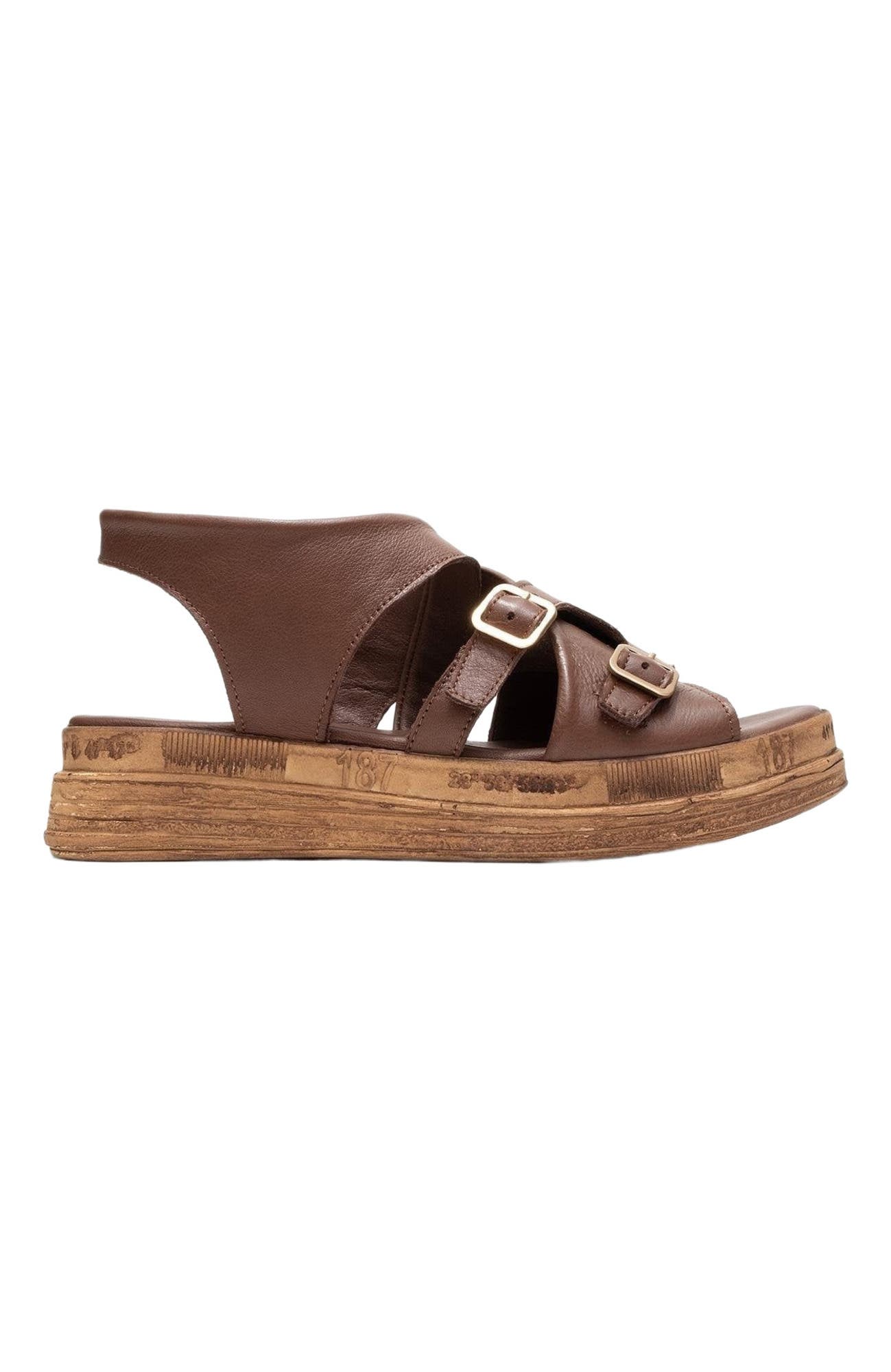 Levine Leather Buckled Side-Zip Sandal, Alternate, color, Brown Leather