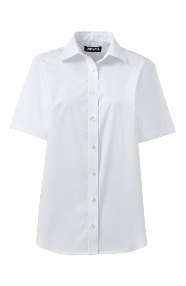 Lands' End School Uniform No Gape Short Sleeve Stretch Shirt, Alternate, color, Pearl White