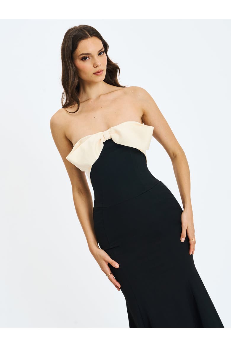 Saige Mermaid Maxi Dress with Bow Bustline, Alternate, color, Black