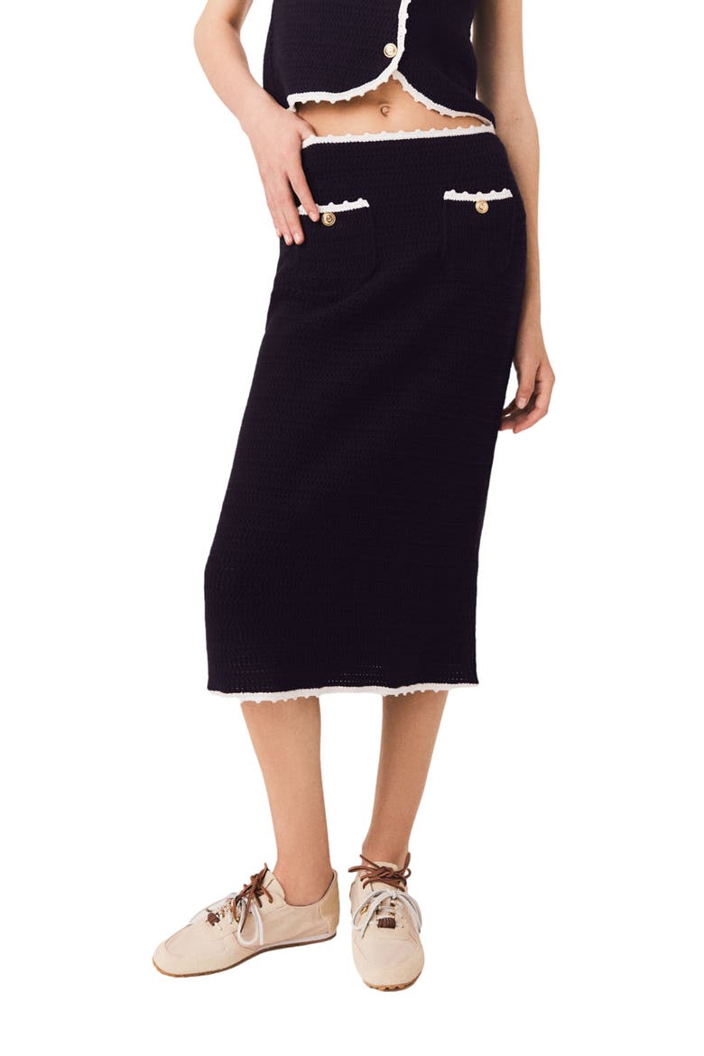 Midi skirt with crochet trim, Alternate, color, Navy