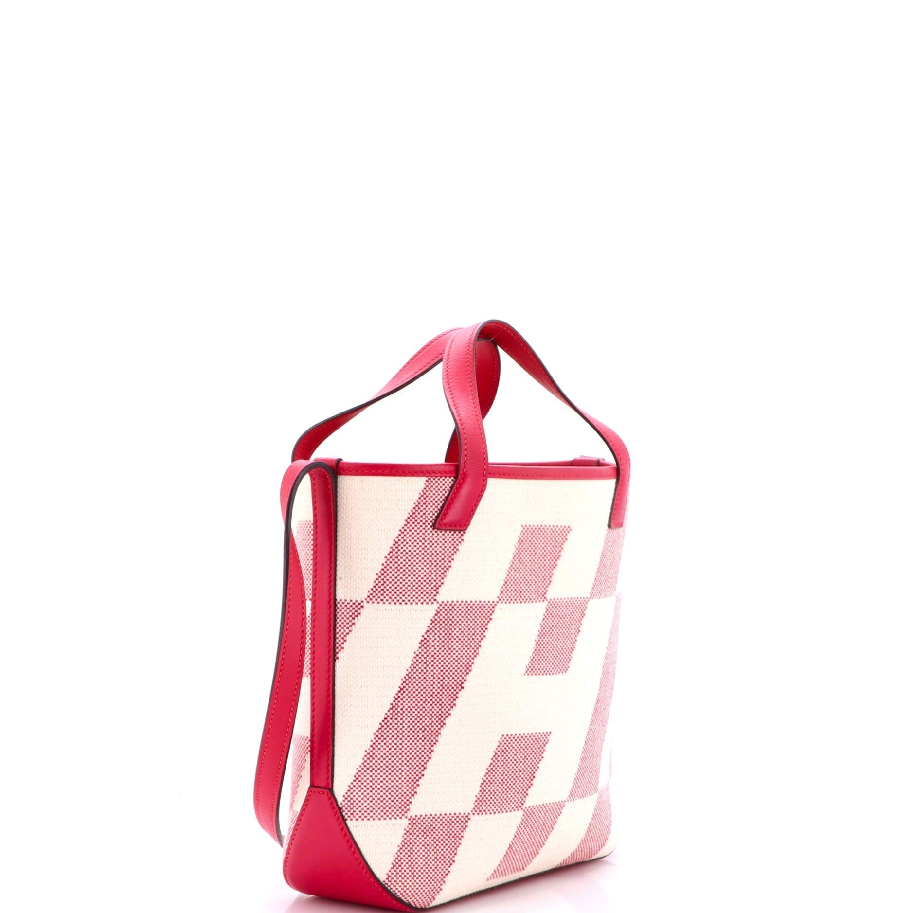Cabas H en Biais Tote Canvas with Leather 27, Alternate, color, Framboise