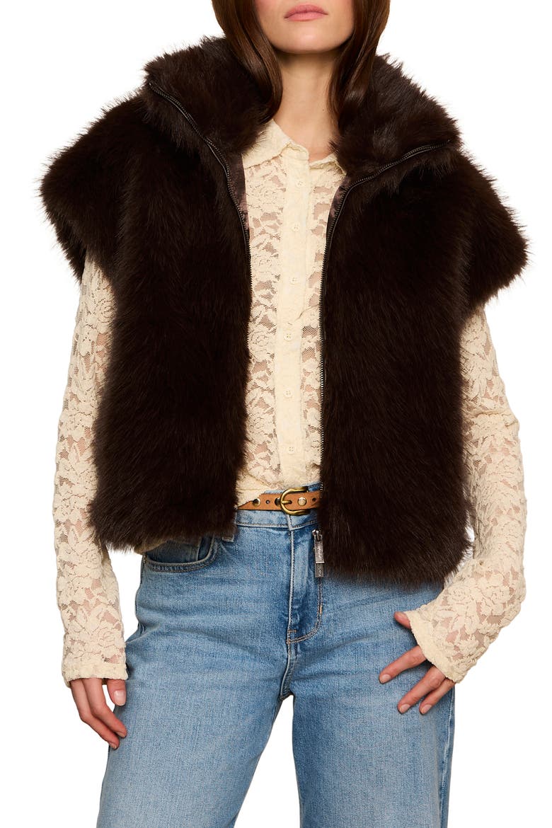 Silky Faux Fur Vest, Main, color, ESPRESSO M