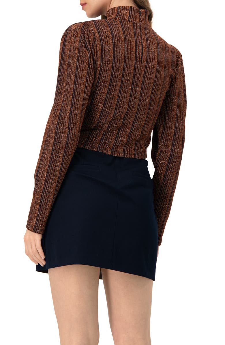 IVONNE High Neck Long Sleeve Top, Alternate, color, Brown