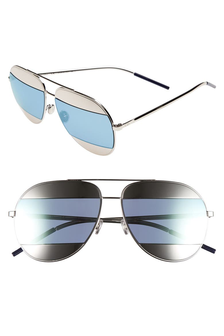 Split 59mm Aviator Sunglasses, Main, color, PALLADIUM/AZURE MIRROR