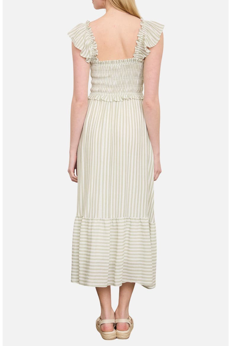 Stripe Flutter Sleeve Smocked Dress, Alternate, color, LIGHT OLIVE