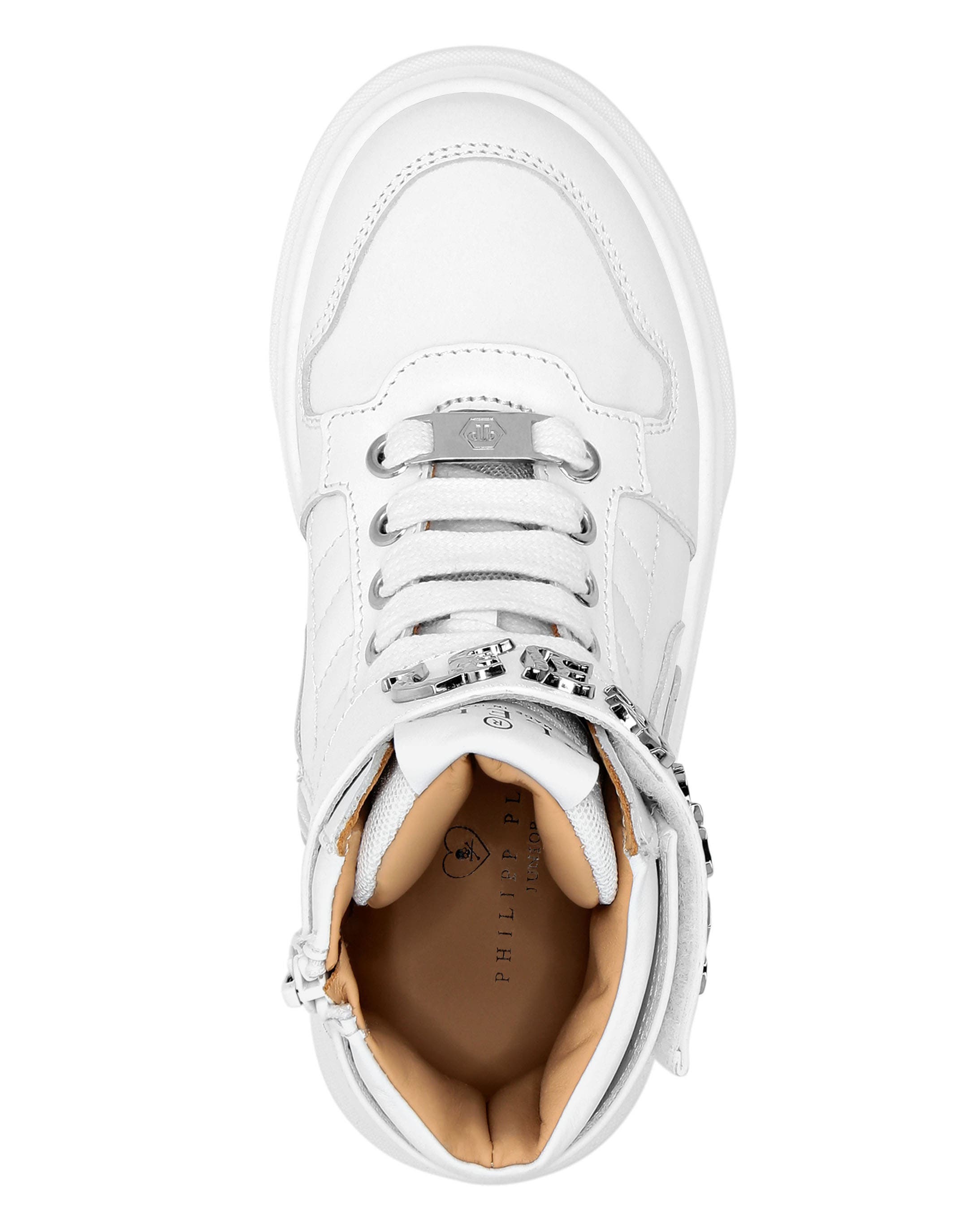 Leather Hi-Top Sneakers Gothic Plein Boy, Alternate, color, white