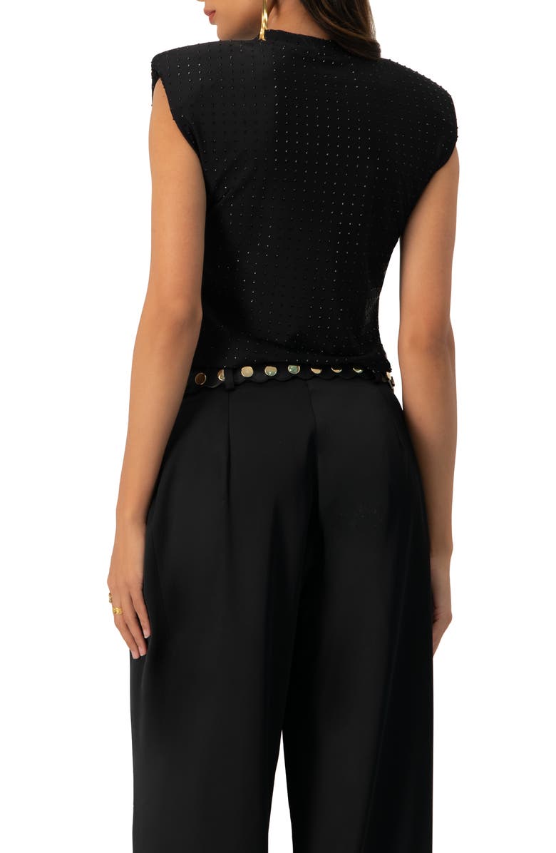 IVONNE Padded-Shoulder Cropped Rhinestone Top, Alternate, color, Black