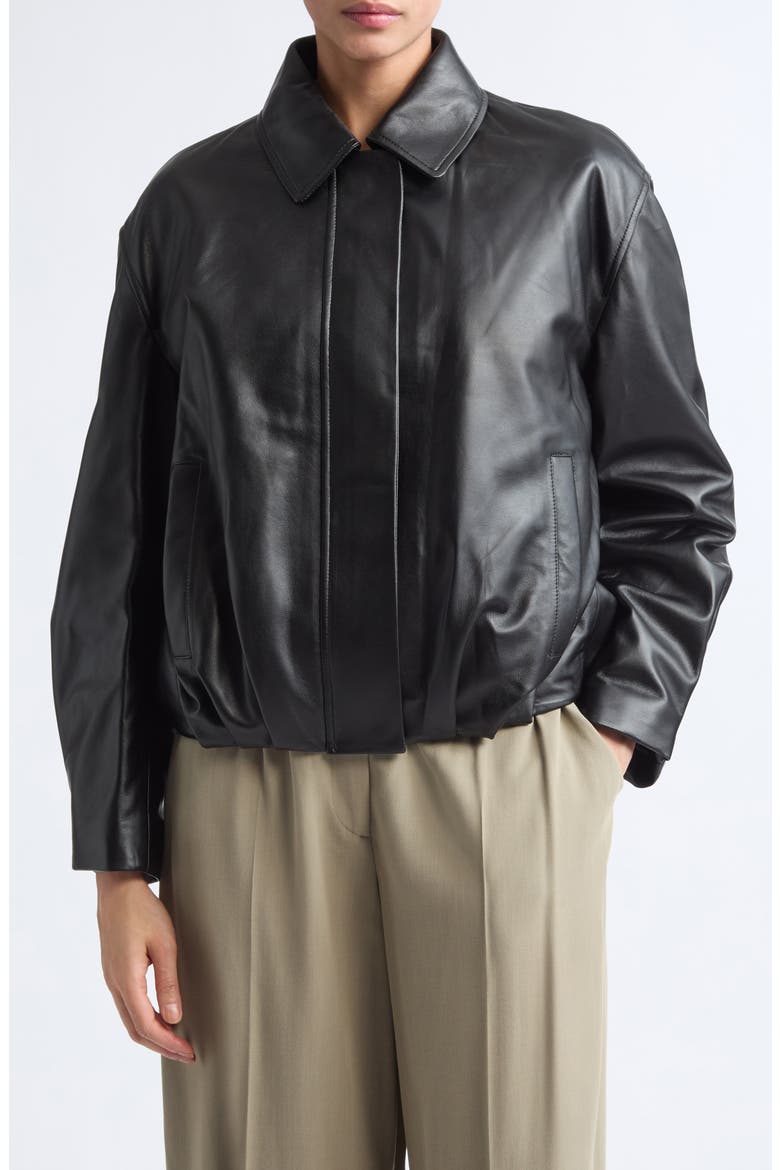 Melis Leather Bomber Jacket, Main, color, BLACK