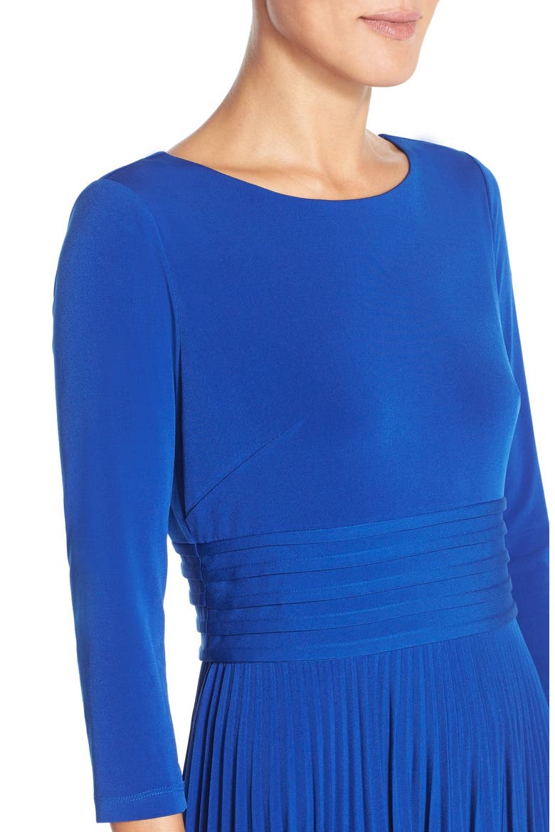 Pleated Jersey Fit & Flare Dress, Alternate, color, COBALT