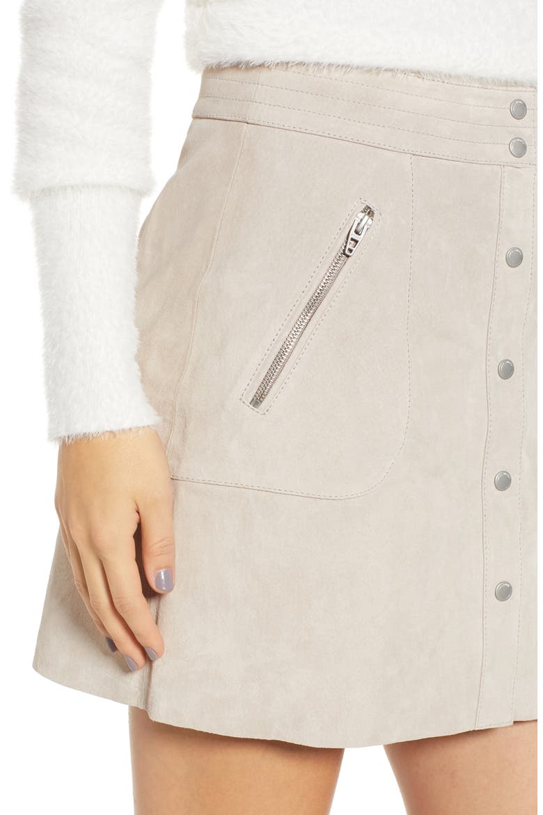 Snap Front Suede Miniskirt, Alternate, color, FAWN