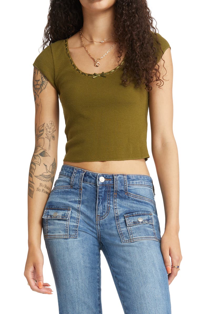 BP. Waffle Weave Ribbon Crop Top, Main, color, 