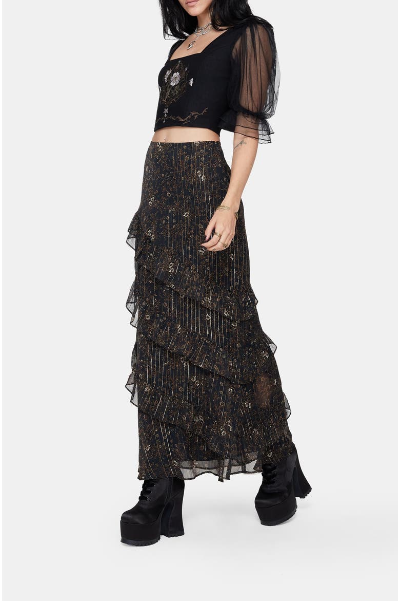 Astralis Stripe Ruffle Tiered Maxi Skirt, Alternate, color, Black