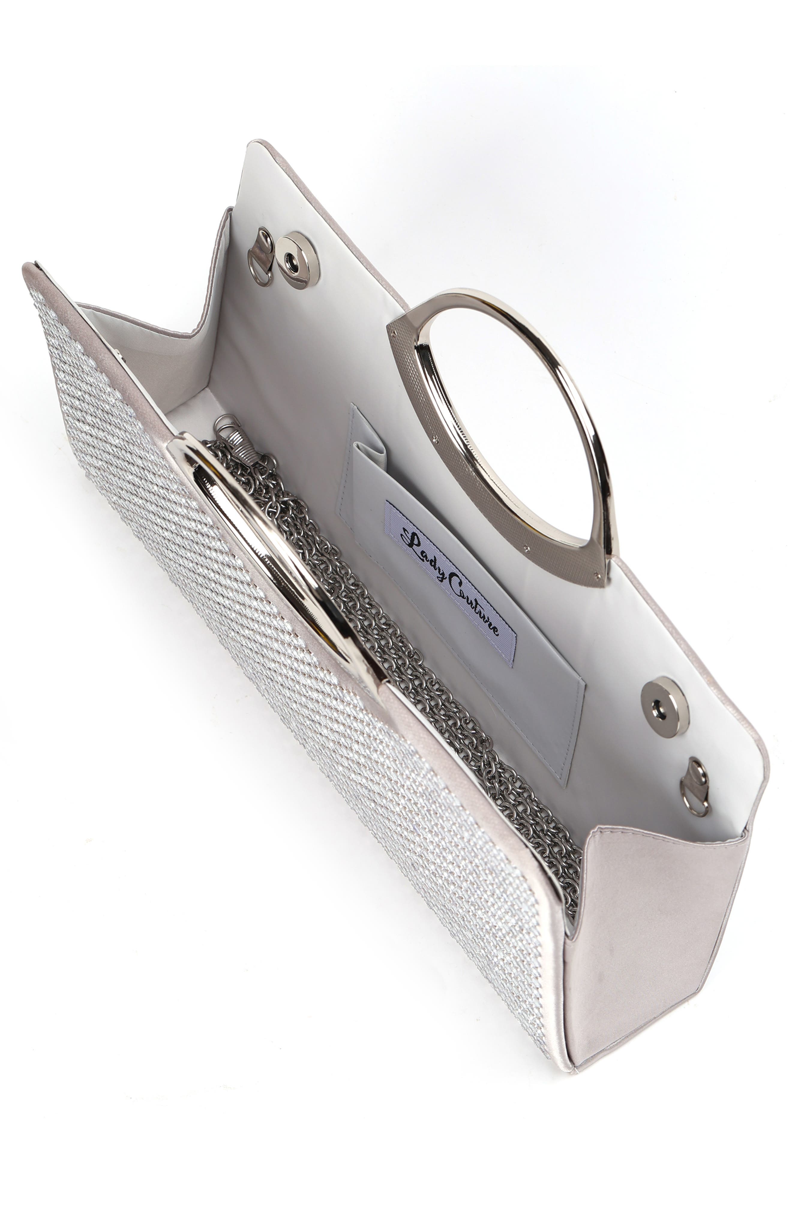 LADY COUTURE Tango Rhinestone Satin Clutch, Alternate, color, Silver