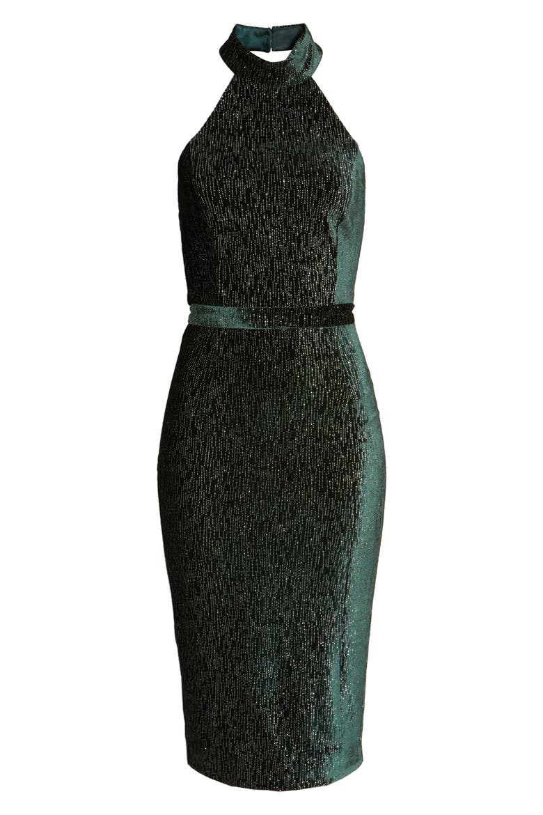 Diamate Velvet Halter Neck Dress, Alternate, color, FOREST GREEN