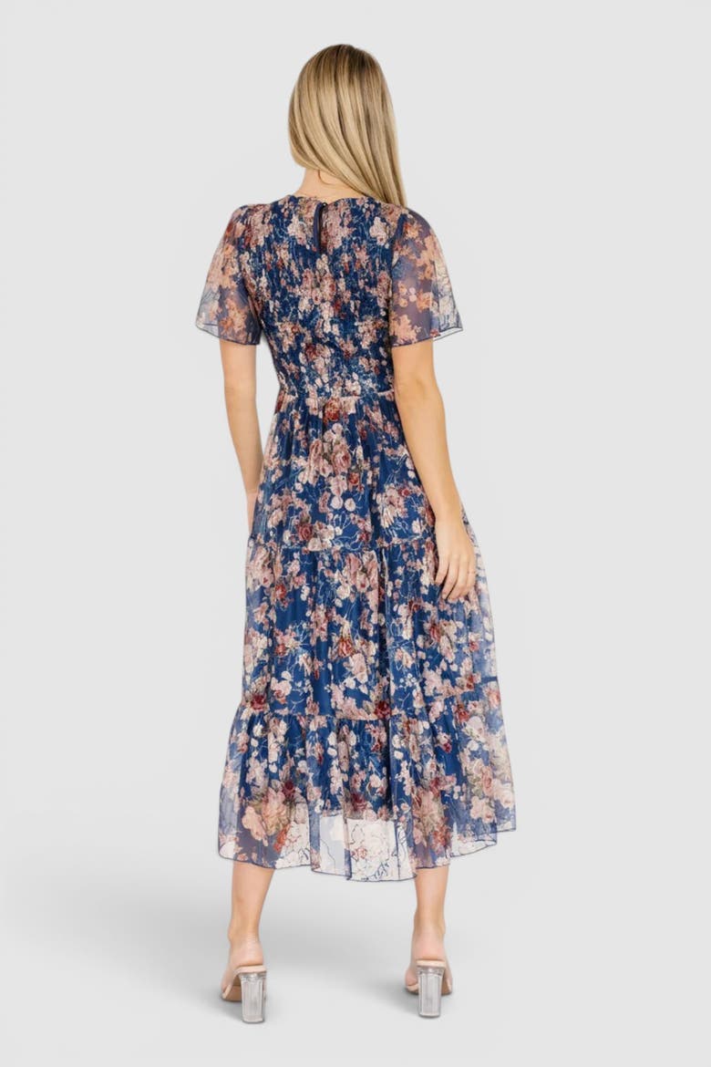 Mara Embroidered Tulle Dress, Alternate, color, Dark Blue Multi Floral
