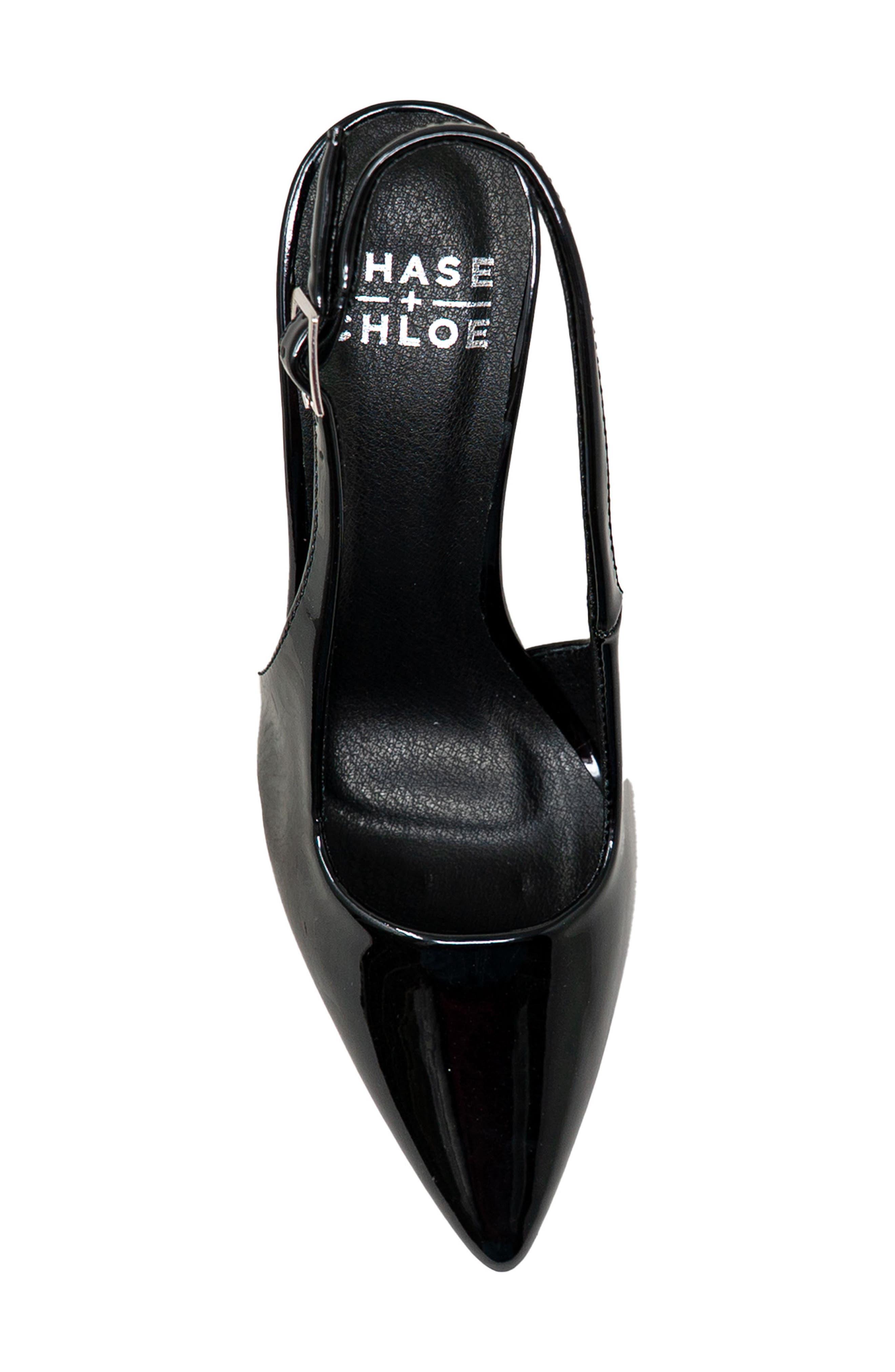 CHASE AND CHLOE Pointed Toe Slingback Pump, Alternate, color, Black Patent