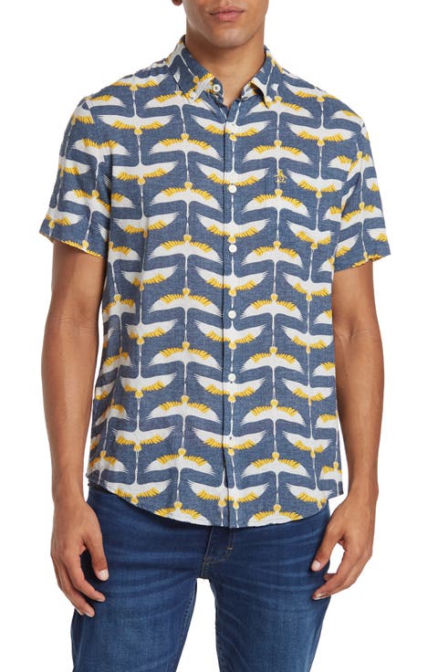 Bird Print Poplin Short Sleeve Shirt