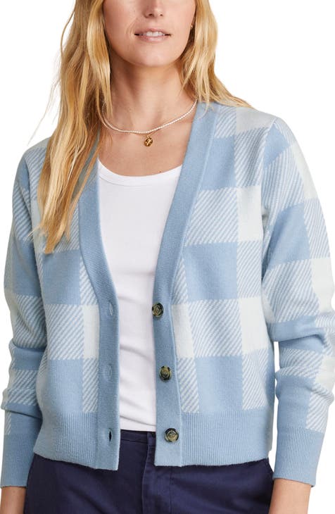 Vineyard vines blue and white striped open outlet front cardigan with green eyelet size