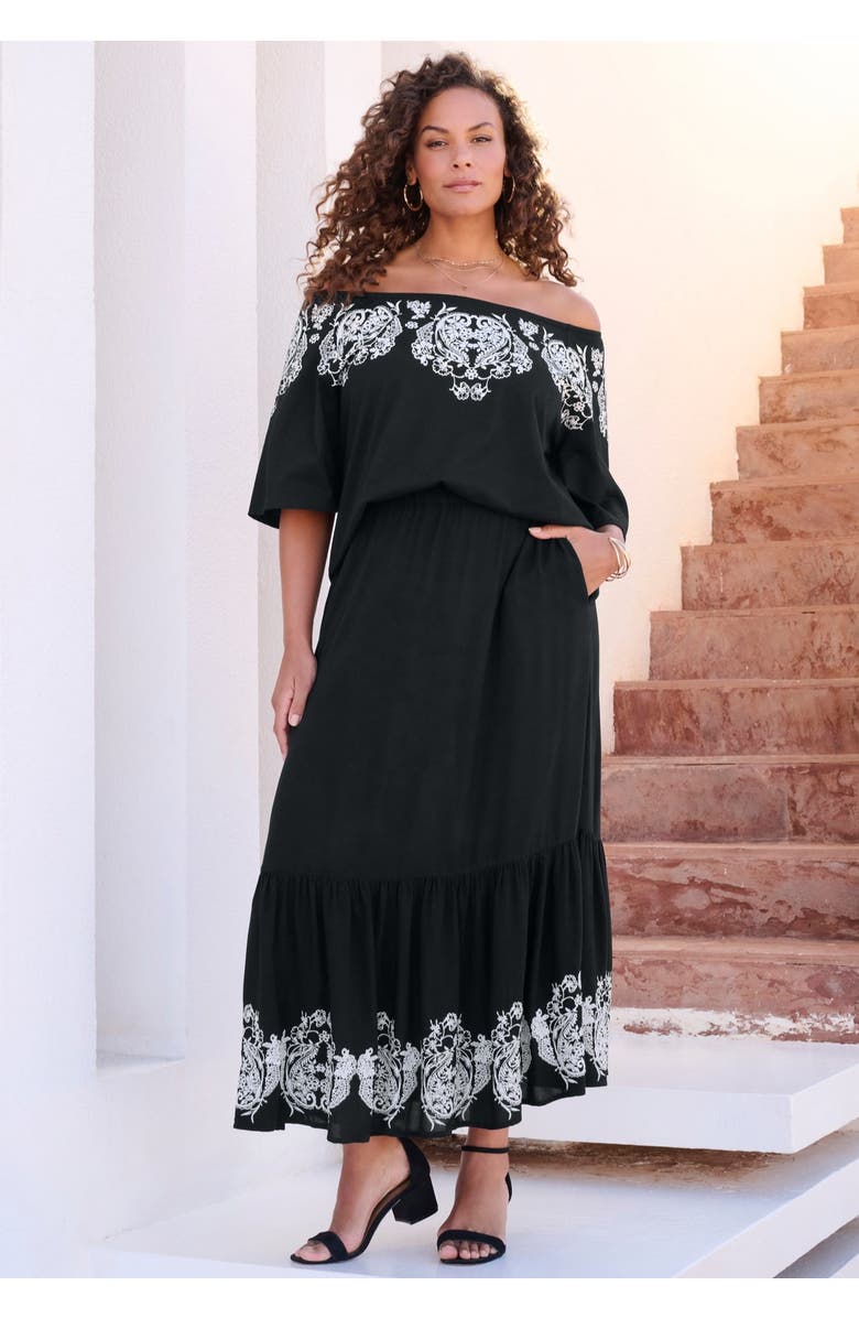 Roaman's Plus Size Lace-Trim Pull-On Skirt, Alternate, color, Black