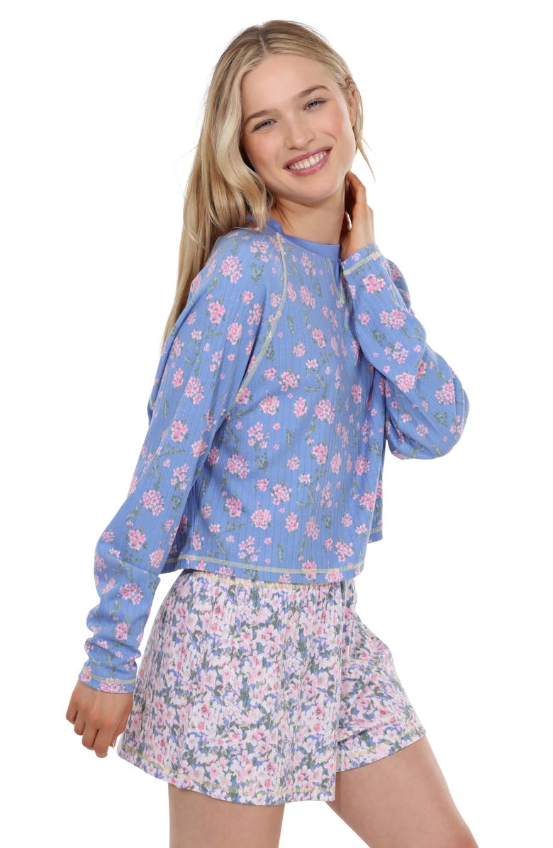 Honeydew Cuddle Crew Floral Rib Short Pajamas, Alternate, color, Orion Mix Floral