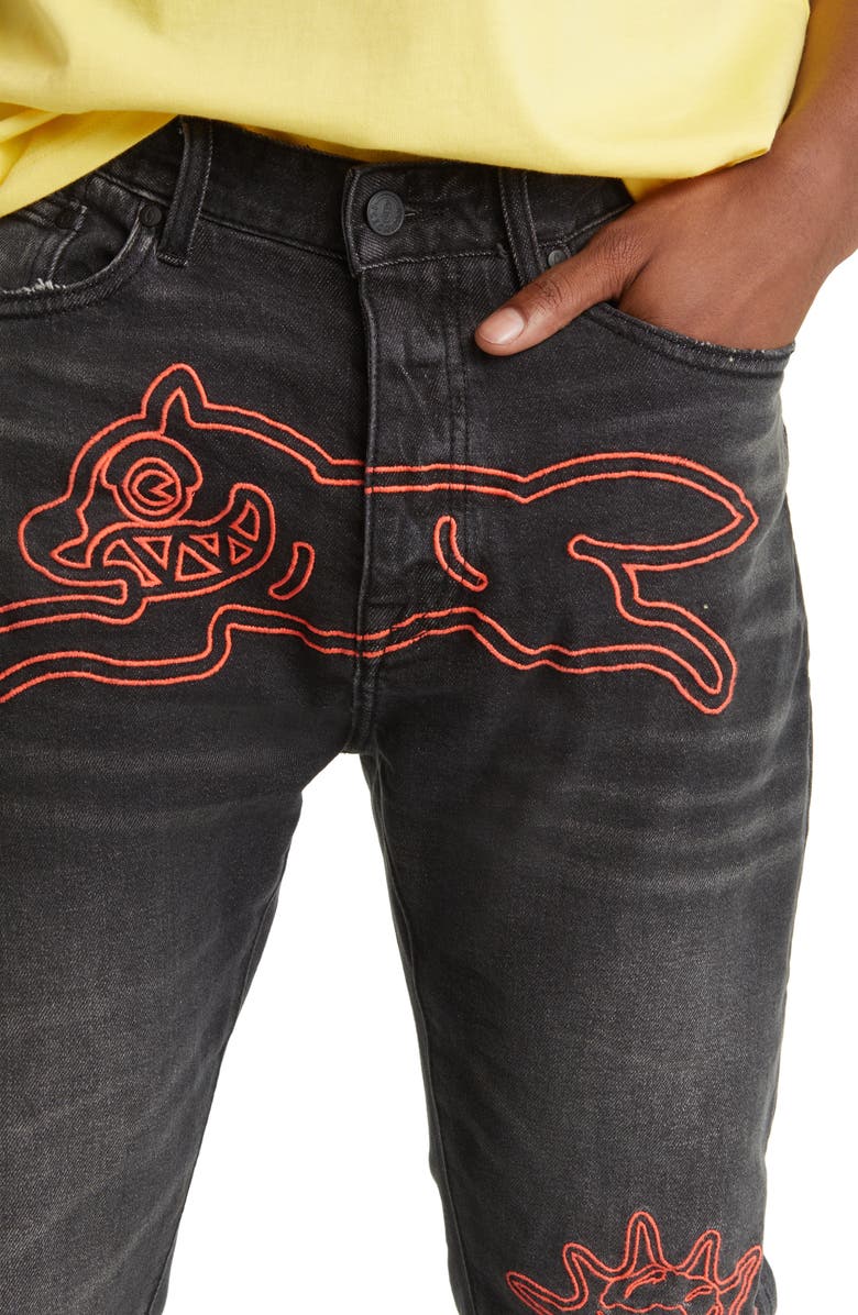 ICECREAM Outline Embroidered Ripped Jeans, Alternate, color,