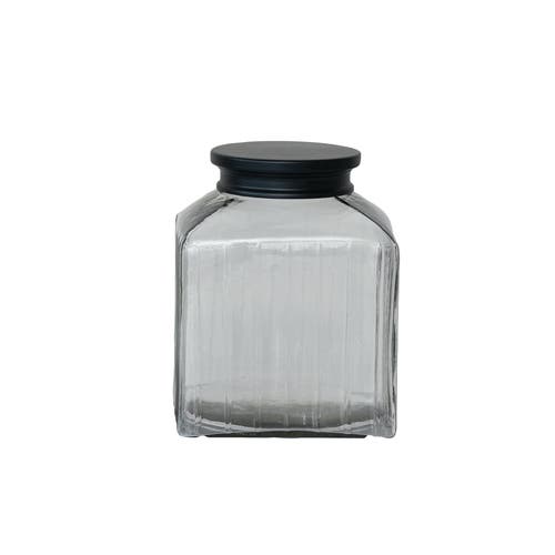 Storied Home Large Square Glass Jar With Lid In Black