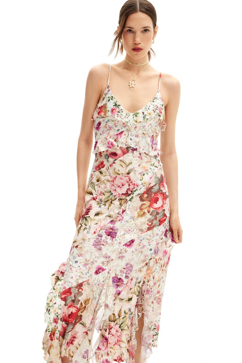 Aura Mixed Floral Print Handkerchief Hem Dress, Alternate, color, MIX